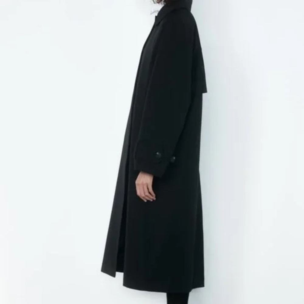 Zara ZW COLLECTION OVERSIZED WATER REPELLENT TRENCH COAT. Black. Size XS. NWT. - Picture 4 of 15